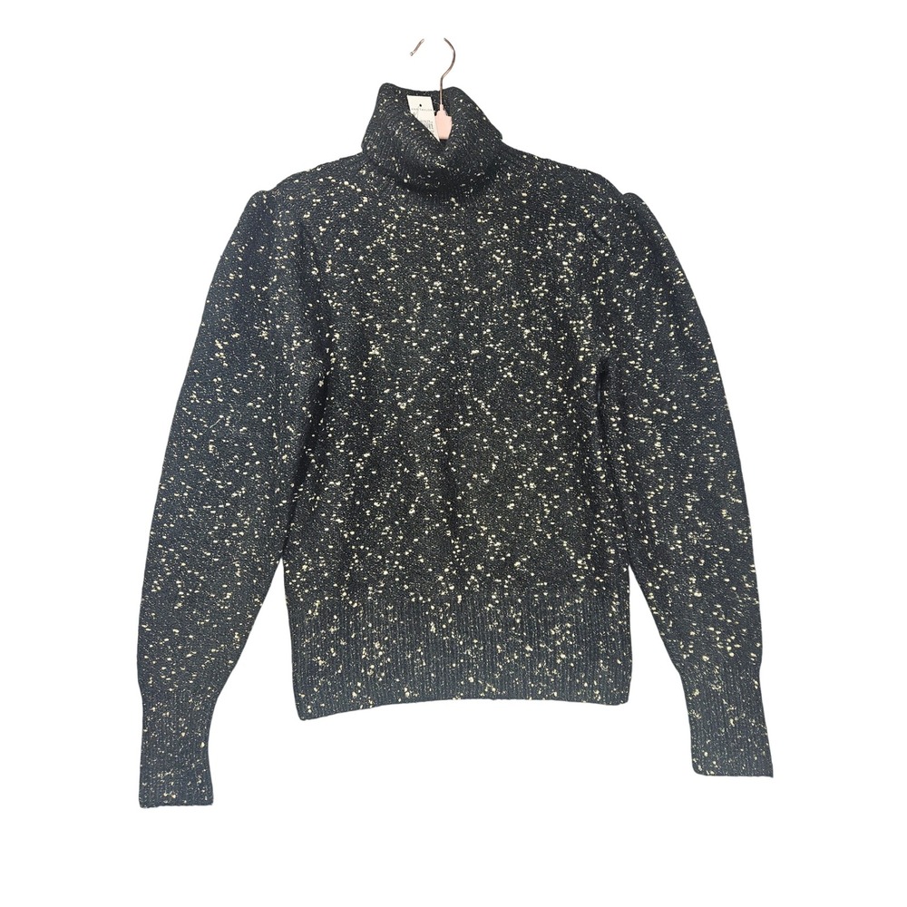 Ann Taylor Black Gold Metallic Fleck Turtleneck Puff Shoulder Sweater XS NEW